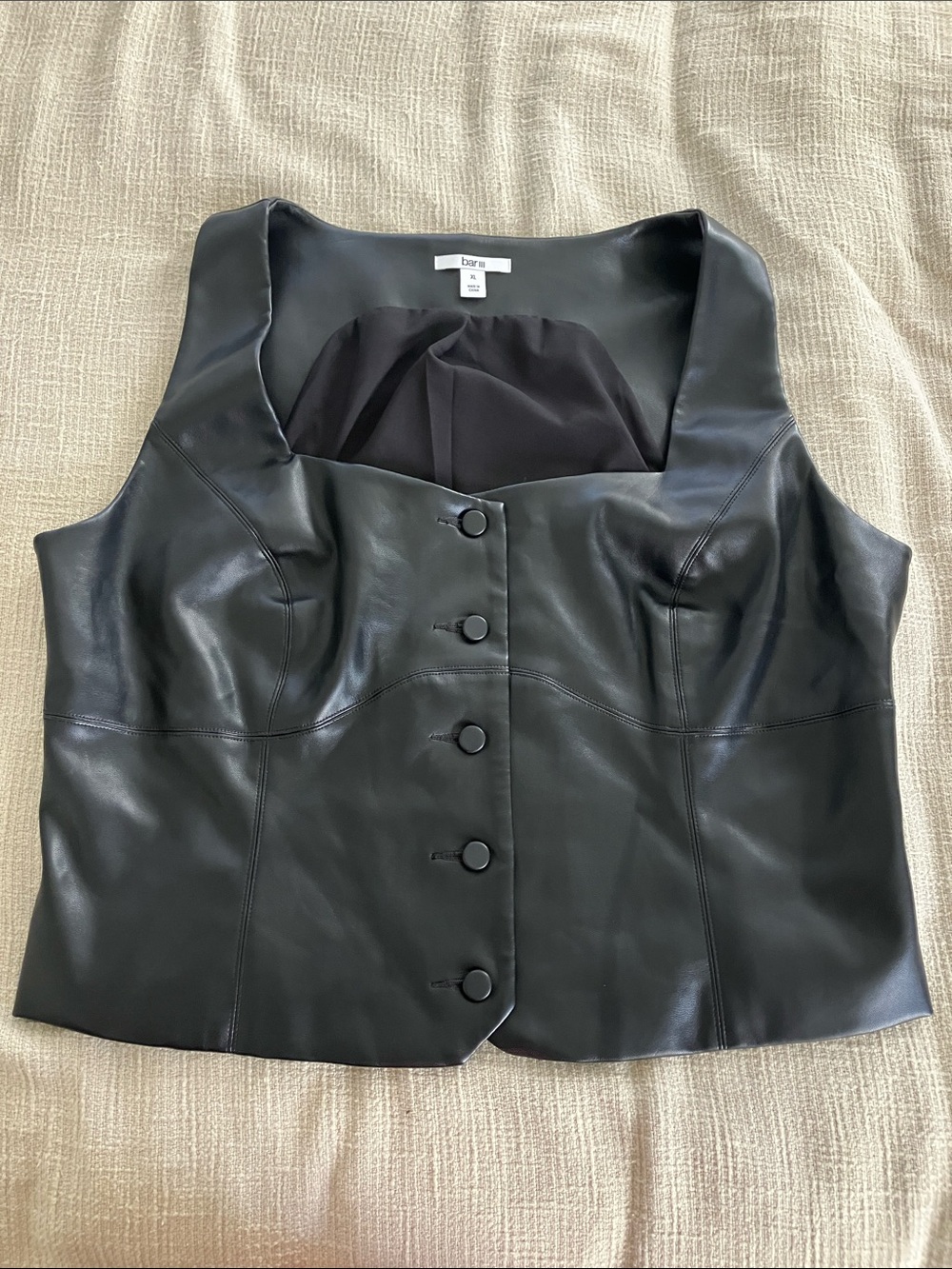 Bar III Black Faux Leather Trim Vest Size XL